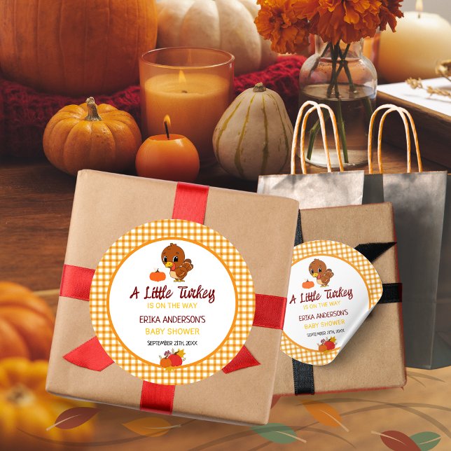 A Little Turkey Baby Shower Fall Thanksgiving  Classic Round Sticker (Creator Uploaded)