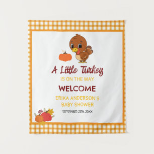 A Little Turkey Baby Shower Thanksgiving Backdrop  Tapestry