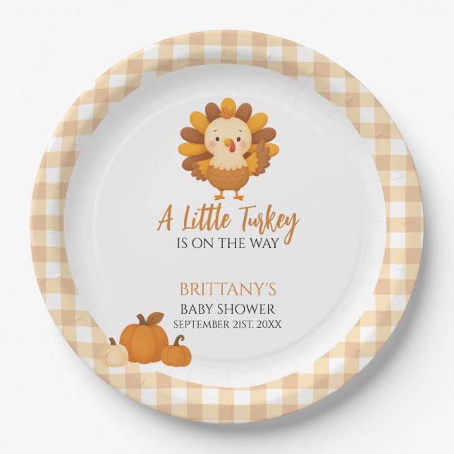 A Little Turkey Baby Shower Thanksgiving Paper Plate (Front)
