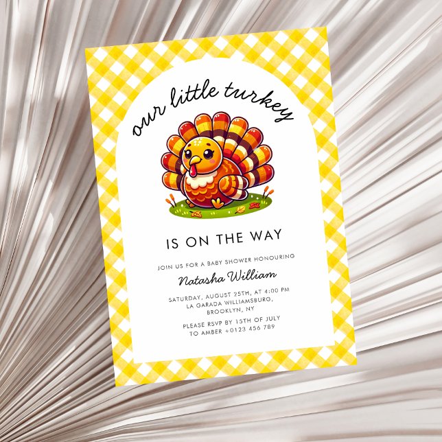 A Little Turkey Thanksgiving Yellow Plaid  Invitation (Creator Uploaded)