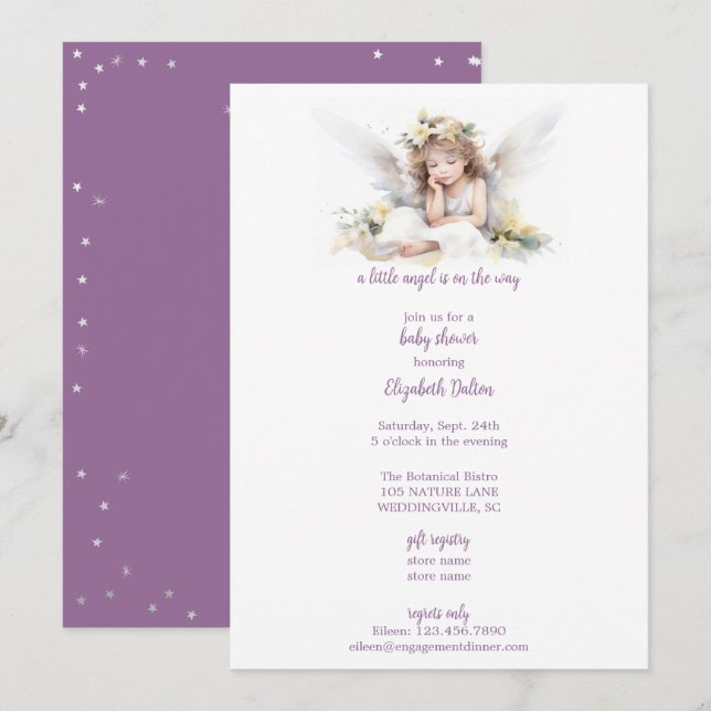 A Little Watercolor Angel Baby Shower Invitation (Front/Back)