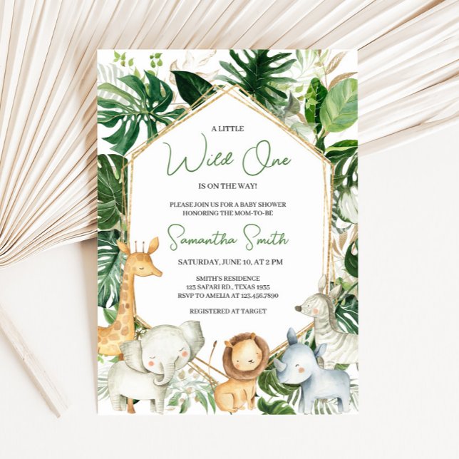 A Little Wild One Baby Shower Invitation (Jungle Safari Animals Baby Shower Invitation)