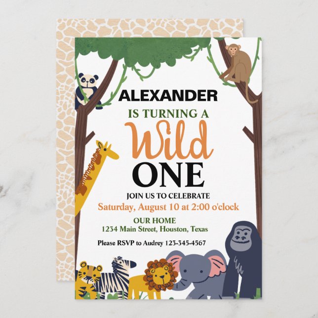 A Little Wild One Birthday Party Invitation (Front/Back)