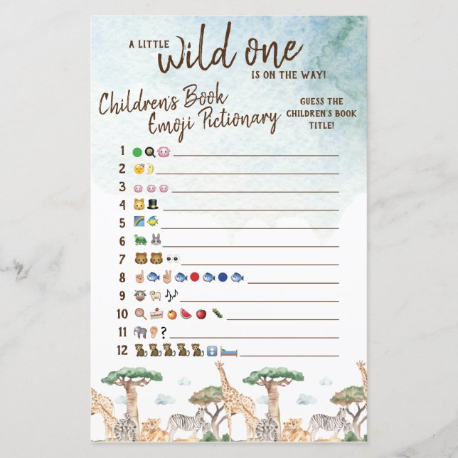 A Little Wild One Emoji Pictionary Baby Shower  (Front)