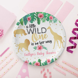 A Little Wild One Is On Her Way Girls Baby Shower Paper Plate