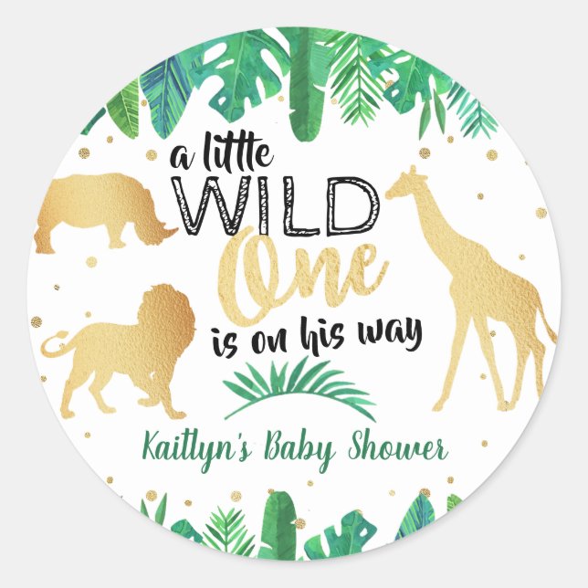 A Little Wild One Is On His Way Boys Baby Shower Classic Round Sticker (Front)