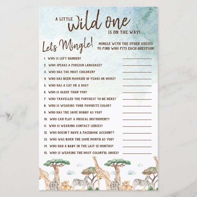 A Little Wild One Let's Mingle! Baby Shower Game (Front)