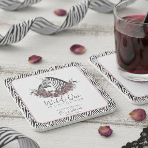 A Little Wild One Mommy and Baby Zebra Square Paper Coaster