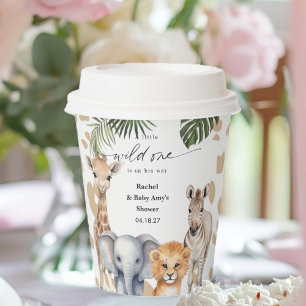 A little Wild One on His Way, Safari Baby Animals Paper Cups
