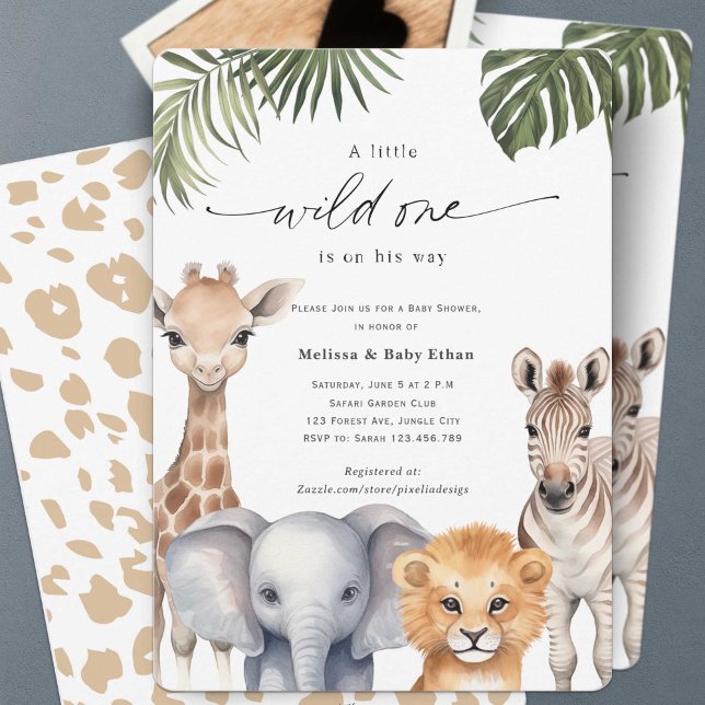 A Little Wild One, Safari Animals Baby Boy Shower Invitation (Wild One Safari Baby Animals, Baby Boy Shower. A wild One is on Her way, A Cute Baby Shower invite.)