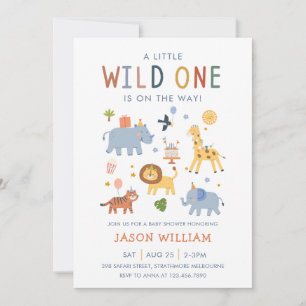 A Little Wild One Safari Baby Animals Baby Shower Invitation