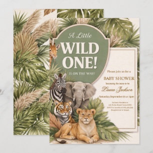 A Little Wild One Safari Baby Animals Baby shower Invitation