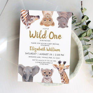 A Little Wild One Safari Baby Animals Baby Shower  Invitation