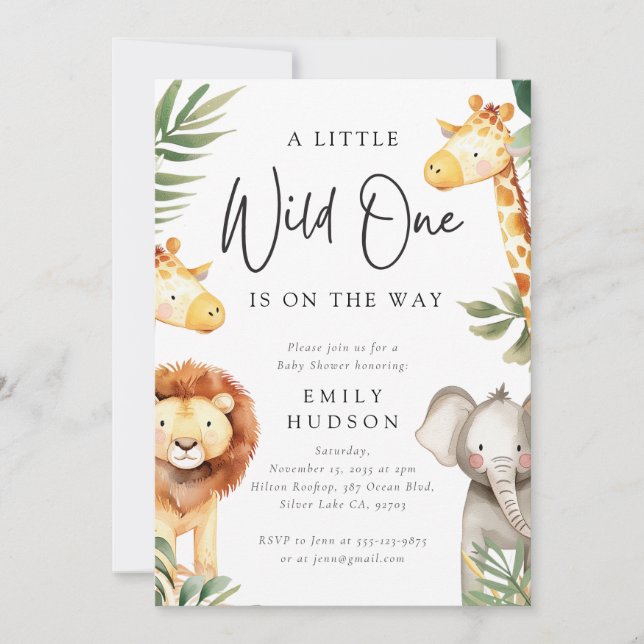 A Little Wild One Safari Baby Shower Invitation (Front)