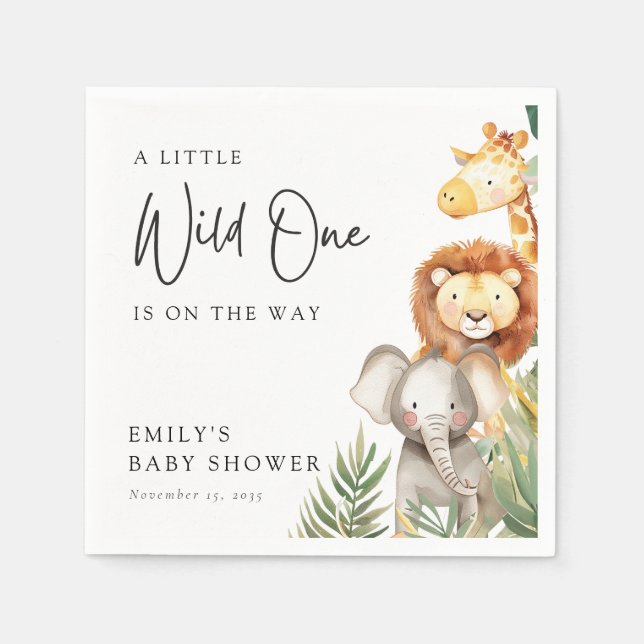 A Little Wild One Safari Baby Shower Napkin (Front)