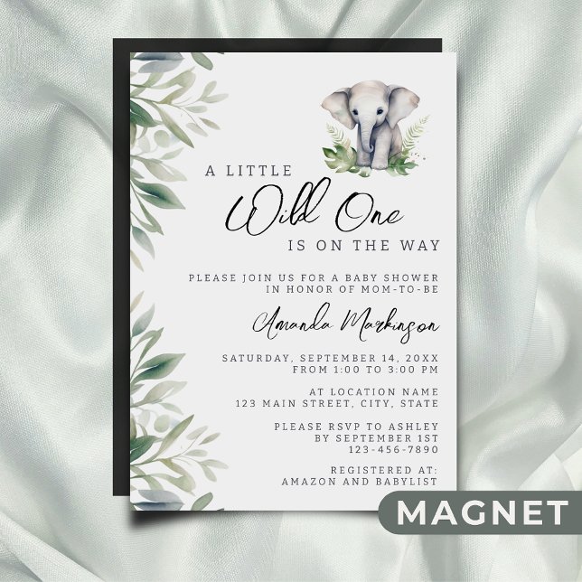 A Little Wild One Safari Elephant Baby Shower Magnetic Invitation (Creator Uploaded)
