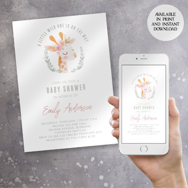 A Little Wild One Safari Zoo Giraffe Baby Shower Invitation (Creator Uploaded)
