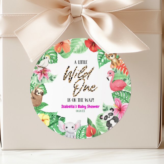 A Little Wild One Tropical Animal Baby Shower Classic Round Sticker (Creator Uploaded)
