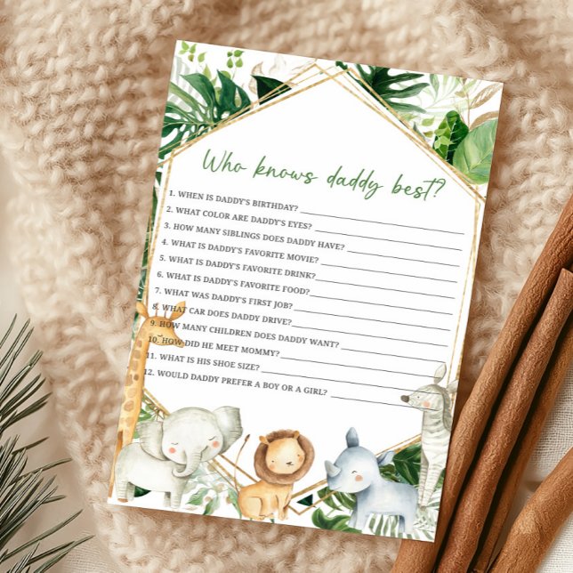 A Little Wild One Who Knows Daddy Best Game (Greenery Jungle Baby Shower  Who Knows Daddy Best Game)