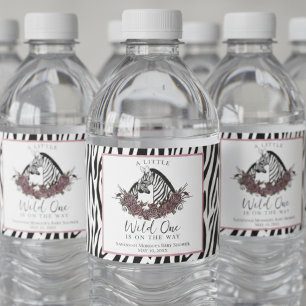 A Little Wild One Zebra Print Water Bottle Label