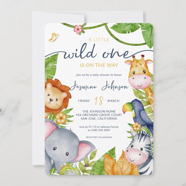 A Little Wild One Zoo Animal Jungle Baby Shower Invitation (Front)