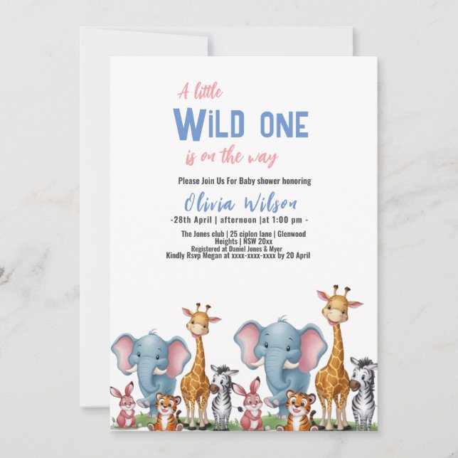 A little wild safari animal it's boy baby shower#3 invitation (Front)