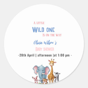 A little wild safari animal it's boy baby shower classic round sticker