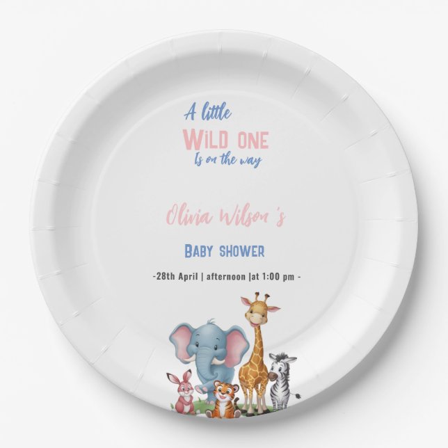 A little wild safari it's girl baby shower paper plate (Front)