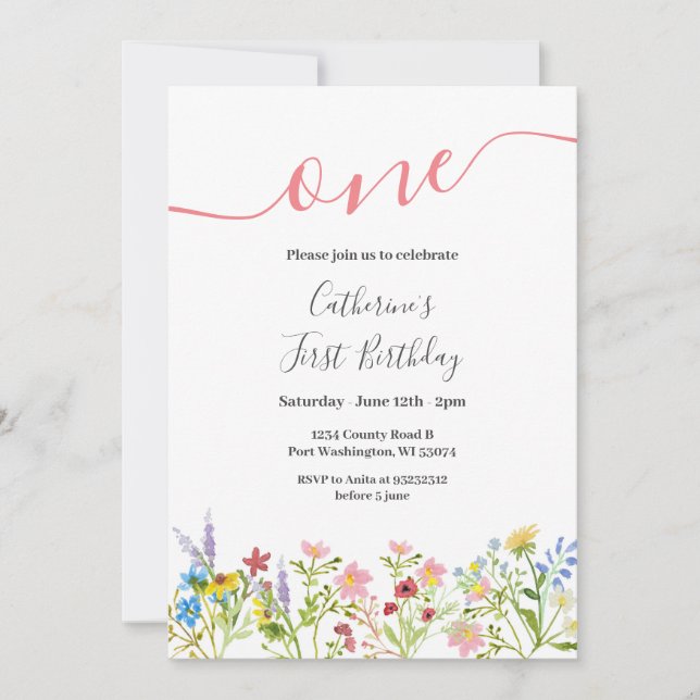 A Little Wildflower 1st Birthday Invitation (Front)