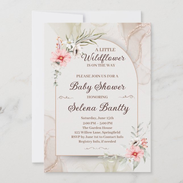 A Little Wildflower Baby Girl Shower Elegant Invitation (Front)