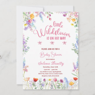 A Little Wildflower Baby Girl Shower Pink Invitation