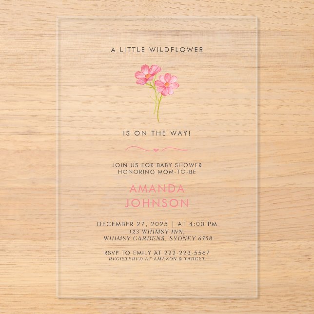 A little wildflower baby in bloom baby Shower  Acrylic Invitations (Front)