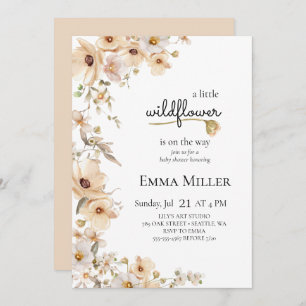 A Little Wildflower Beige Natural Girl Baby Shower Invitation