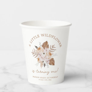 A Little Wildflower Birthday Dark Terracotta Boho Paper Cups