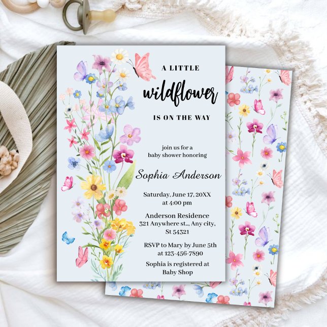 A Little Wildflower Blue Baby Shower Invitation (Creator Uploaded)