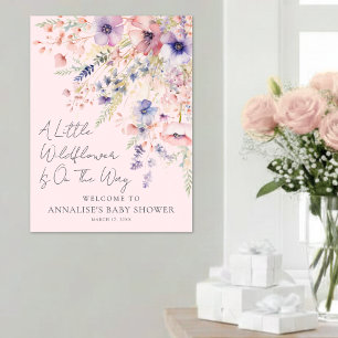 A Little Wildflower Blush Pink Baby Shower Sign