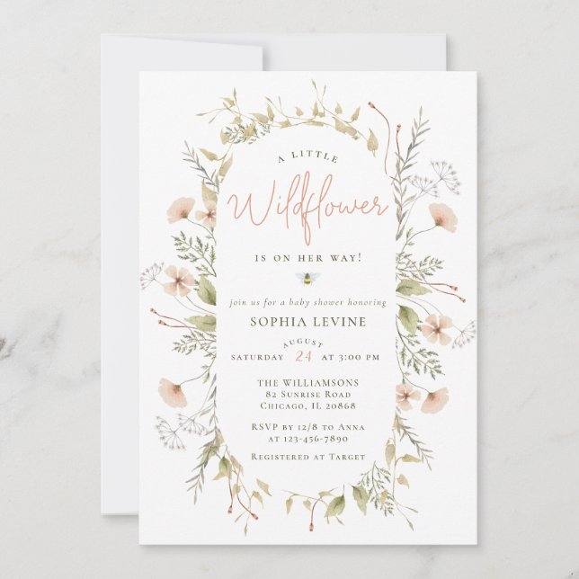 A Little Wildflower Boho Bee Girl Baby Shower Invitation (Front)
