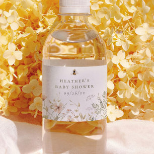 A Little Wildflower Boho Bee Girl Baby Shower Water Bottle Label