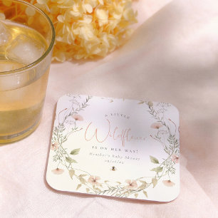 A Little Wildflower Boho Girl Baby Shower Square Paper Coaster