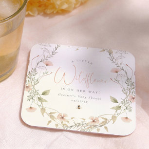 A Little Wildflower Boho Girl Baby Shower Square Paper Coaster
