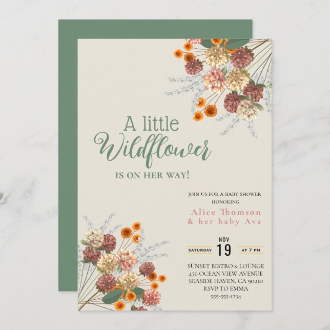 a little wildflower boho  invitations (Front/Back)
