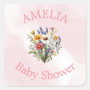 A Little Wildflower Boho Nature Girl Baby Shower Square Sticker