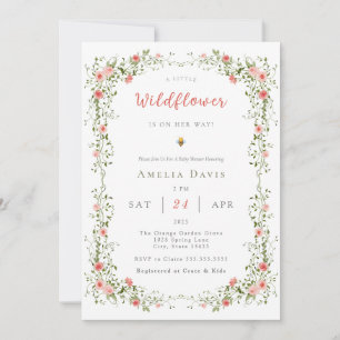 A Little Wildflower Boho Red Floral Baby Shower Invitation