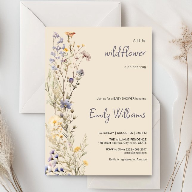 A Little Wildflower Boho rustic Baby Shower invite (A little wildflower elegant rustic boho watercolor baby shower invitation, baby in bloom)