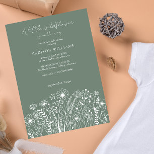 A Little Wildflower Boho Sage Green Baby Shower Invitation