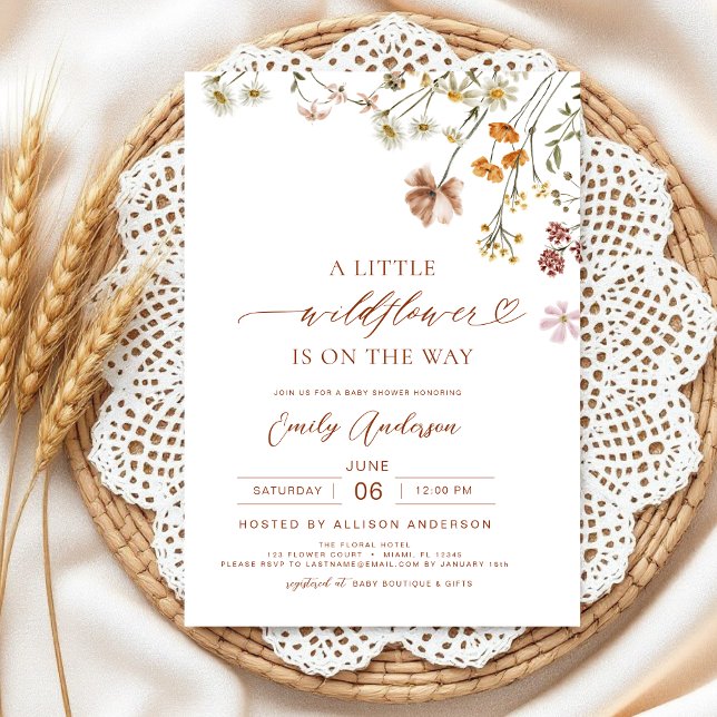 A Little Wildflower Boho Terracotta Baby Shower Invitation (Creator Uploaded)