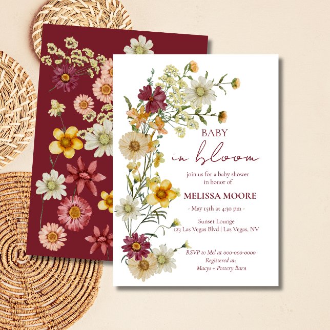 A Little Wildflower Burgundy Baby Shower Invitation (Creator Uploaded)