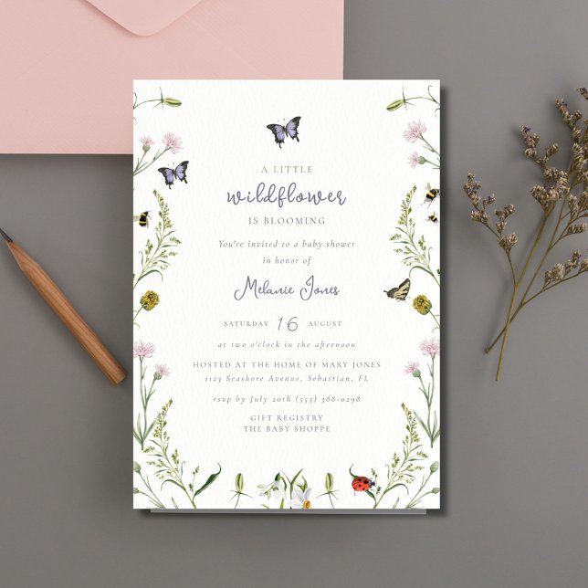 A Little Wildflower Butterfly Baby Shower Invitation (A Little Wildflower Butterfly Baby Shower Invitation)
