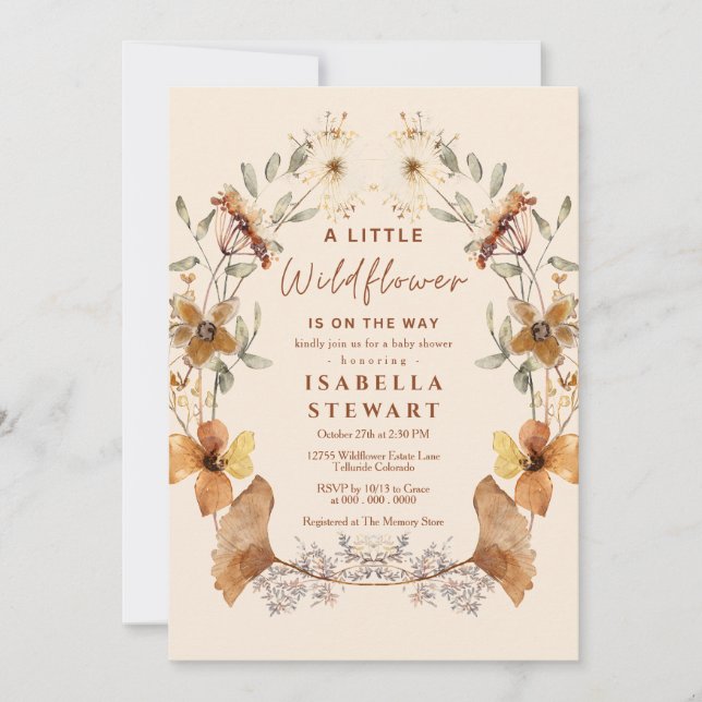 A Little Wildflower Elegant Boho Baby Shower Invitation (Front)