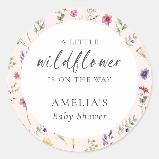 A Little Wildflower Floral Pink Girl Baby Shower Classic Round Sticker (Front)